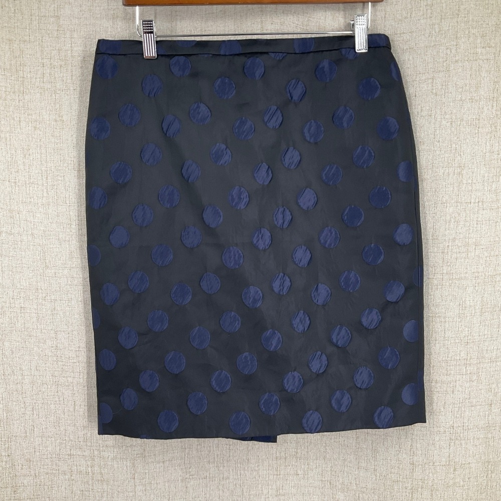 J.Crew Pencil Skirt Womens 8 Navy Black Polka Dot Polyester Jacquard Classic